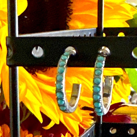 Alquimia Silver and Turquoise Hoop Earrings - Picture 1 of 5